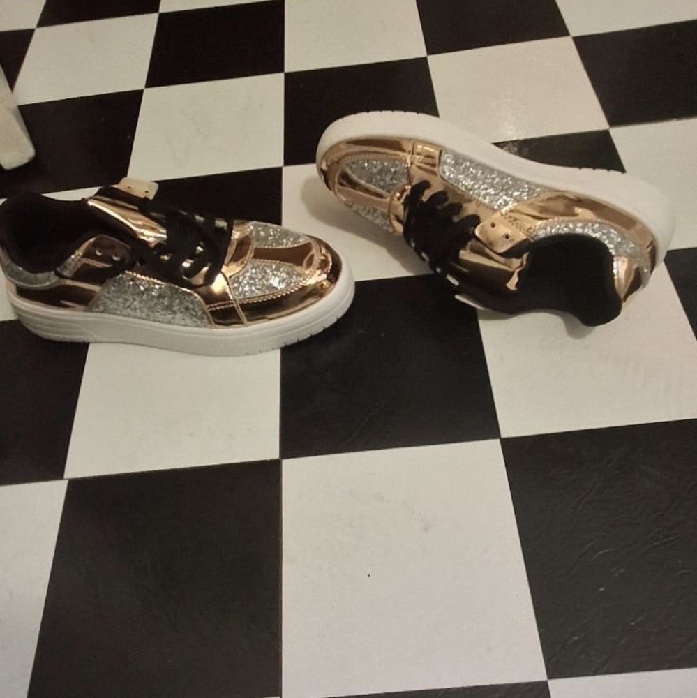 Gold and black sequin tennis shoes